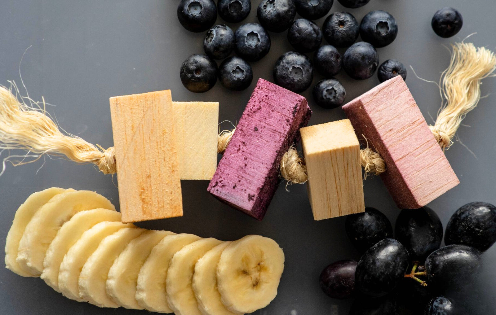 Fun4Bunnies flavored balsa chew toy for small pets flavored with banana, apple, blueberry and grape